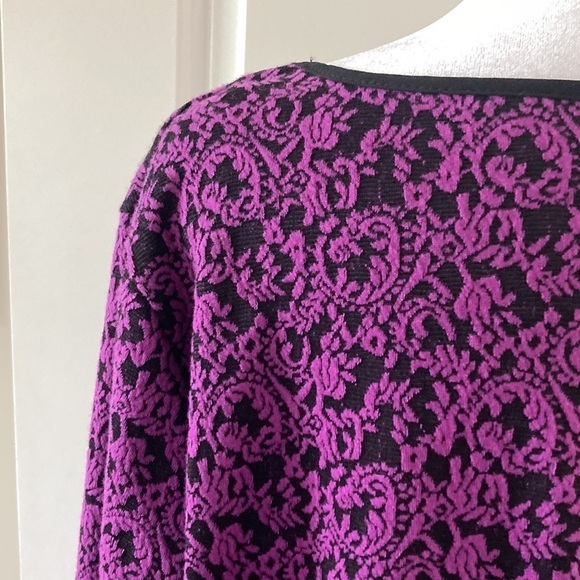 Dana Buchman large blouse purple black  long sleeves damask - Picture 10 of 12